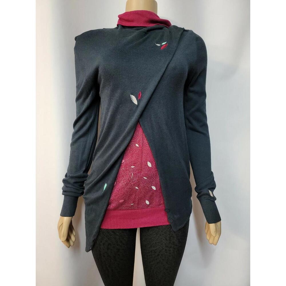 SKUNKFUNK WOMEN'S SWEATER EMBROIDERED DOUBLE LAYER PINK BLUE SIZE S? #W4